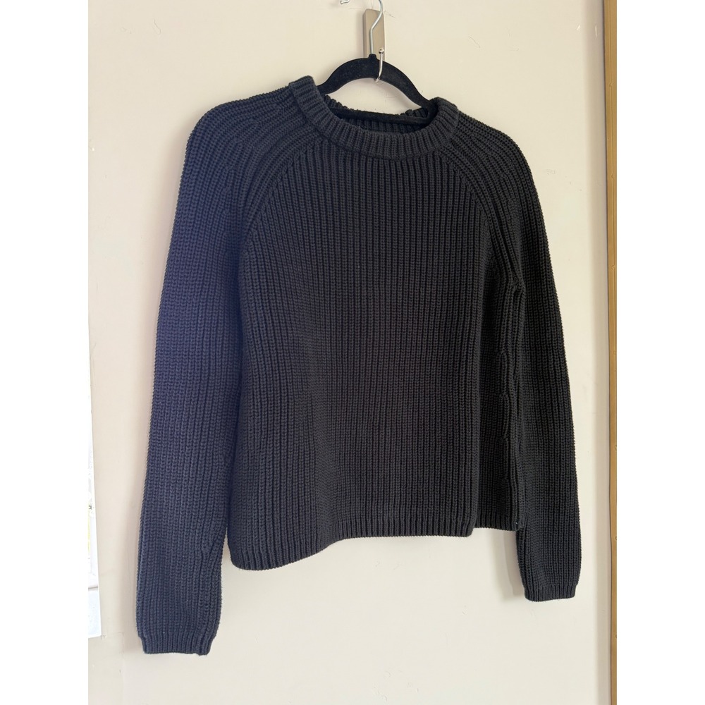 Quince Black Chunky Knit Cotton Sweater Small Minimalist Capsule